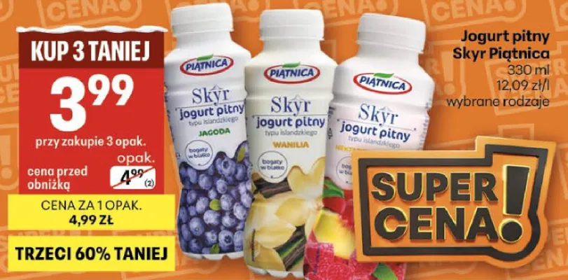 Jogurt pitny Skyr Piątnica 330ml wybrane rodzaje promocja w Delikatesy Centrum