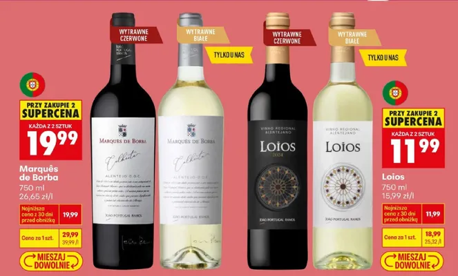 Wino Loios wytrawne białe 750 ml promocja w Biedronka
