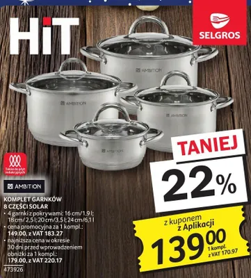 Komplet garnków 8 częściowy Solar Ambition promocja w Selgros