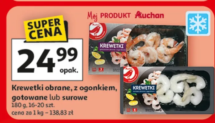 Krewetki obrane, z ogonkiem, gotowane lub surowe Auchan promocja w Auchan