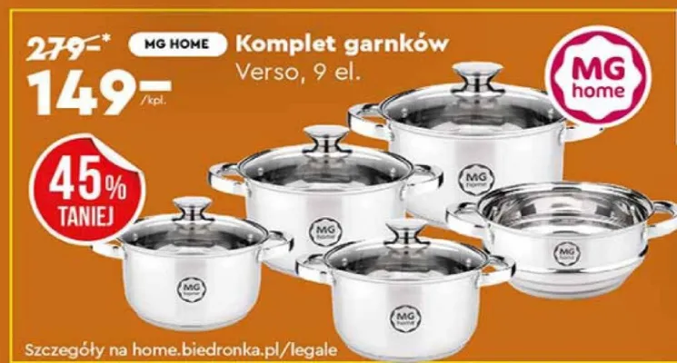 Komplet garnków Verso 9 elementów promocja w Biedronka