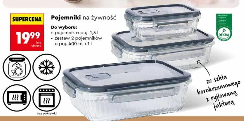 Zestaw 2 pojemników na żywność 1,5 l promocja w Biedronka