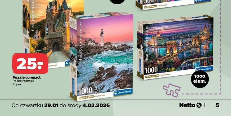 Puzzle compact różne rodzaje 1000 elem. promocja w Netto