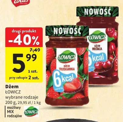 Dżem ŁOWICZ wybrane rodzaje 200 g promocja w Intermarche