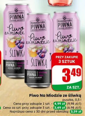 Piwo Na Miodzie ze śliwką  promocja w Dino