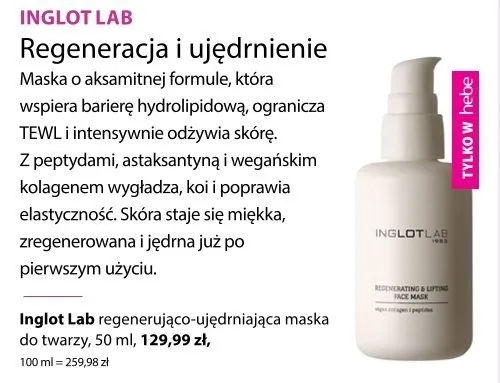 Maska regenerująco-ujędrniająca Inglot Lab promocja w Hebe