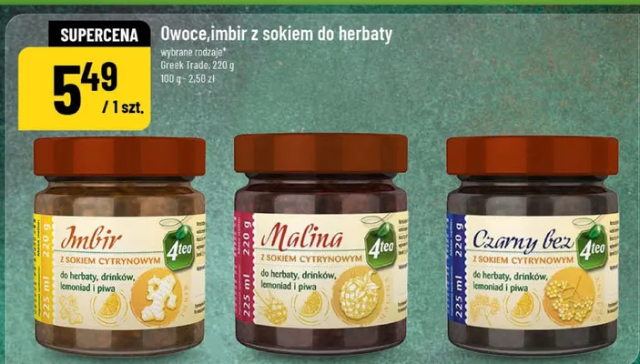 Owoce, imbir z sokiem do herbaty Greek Trade Czarny bez z sokiem cytrynowym promocja w POLOmarket