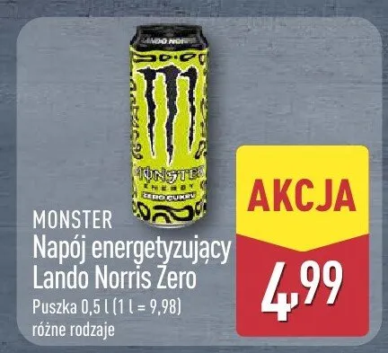 Napój energetyzujący Lando Norris Zero różne rodzaje MONSTER promocja w Aldi
