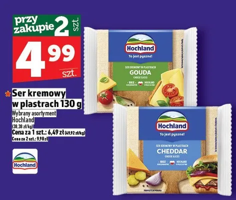 Ser kremowy Hochland w plastrach 130 g promocja w TOPAZ