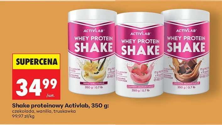 Shake proteinowy Activlab, 350 g: czekolada, wanilia, truskawka promocja w Biedronka