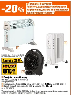 Grzejnik konwektorowy turbo, 2000W, kolory: czarny, biały promocja w OBI