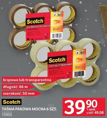 Taśma pakowa Scotch mocna 6 szt., brązowa lub transparentna, długość 66 m, szerokość 50 mm promocja w Selgros
