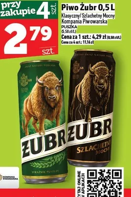 Piwo Żubr 0,5L Luzem/Szlachetne Mocny Kompania Piwowarska promocja w TOPAZ