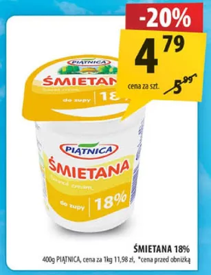 Śmietana 18% PIATNICA promocja w Arhelan