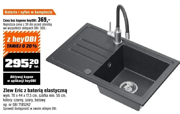 Zlew Eric z baterią elastyczną promocja w OBI