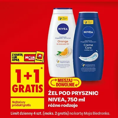 Żel pod prysznic, 750 ml różne rodzaje 1+1 GRATIS Nivea promocja w Biedronka