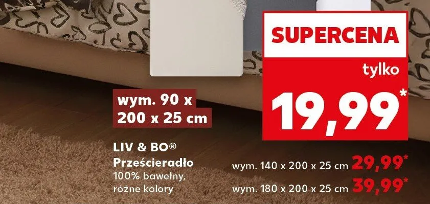 Prześcieradło 100% bawełny 90x200x25 cm Liv & Bo promocja w Kaufland