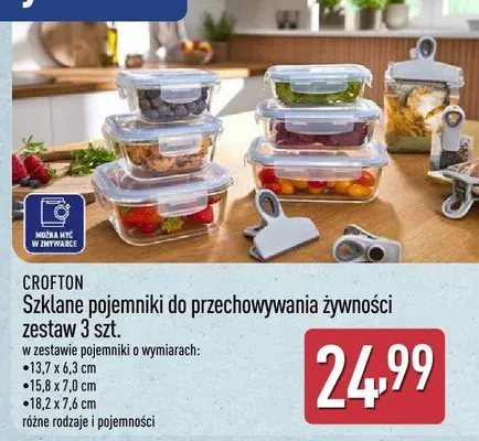 Szklane pojemniki do przechowywania żywności zestaw 3 szt. Crofton promocja w Aldi