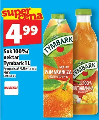 Sok 100%/nektar Tymbark 1L promocja w TOPAZ
