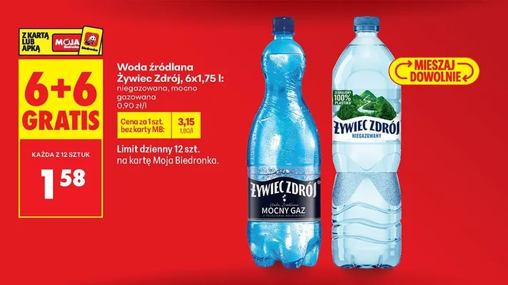 Woda źródlana Żywiec Zdrój niegazowana  promocja w Biedronka