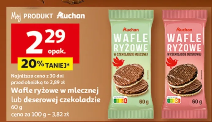 Wafle ryżowe w czekoladzie mlecznej lub deserowej Auchan promocja w Auchan