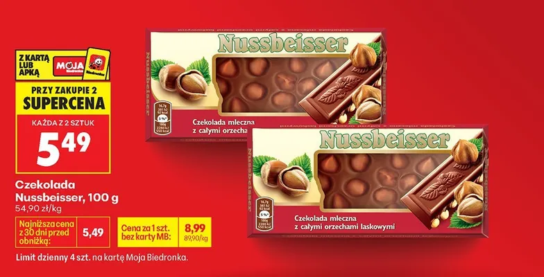 Czekolada mleczna z całymi orzechami 100g promocja w Biedronka