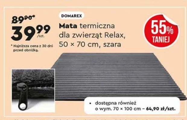 Mata termiczna dla zwierząt Relax, 50 x 70 cm, szara DOMAREX promocja w Biedronka
