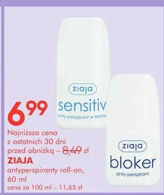Antyperspiranty roll-on ZIAJA, 60 ml promocja w Super-Pharm
