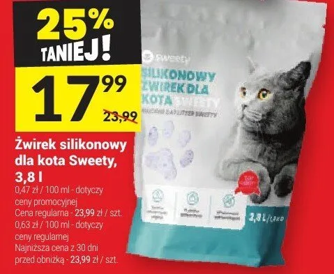 Żwirek silikonowy dla kota Sweety, 3,8 l promocja w Twój Market