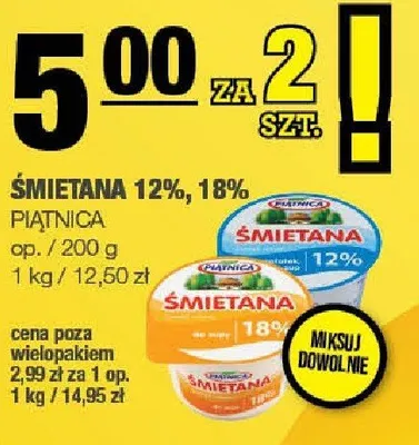 Śmietana 12%, 18% Piątnica promocja w SPAR