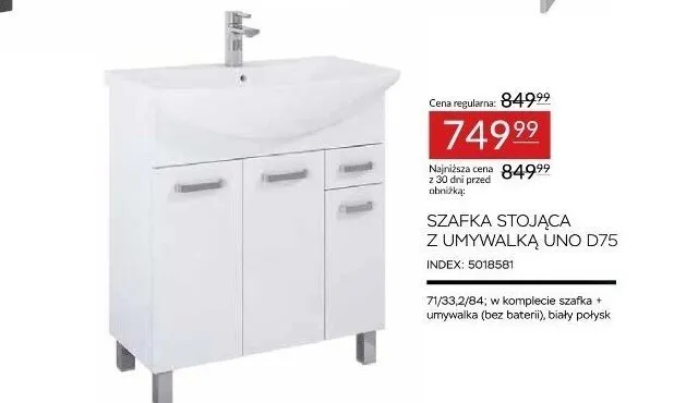 Szafka stojąca  z umywalką UNO D75 Abra Meble promocja w Abra Meble