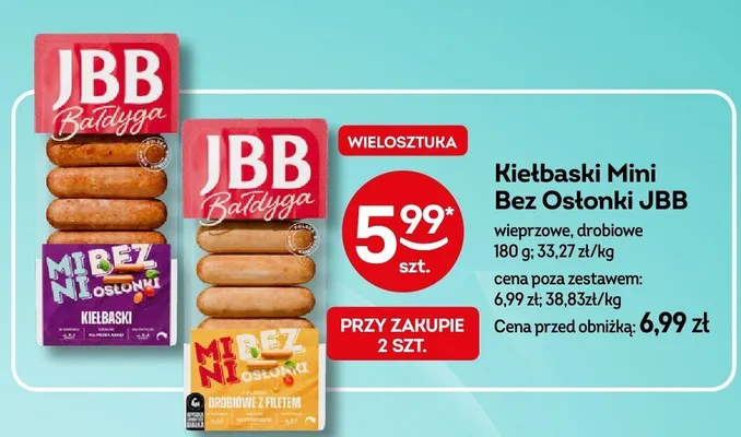 Kiełbaski Mini Bez Osłonki JBB wieprzowe, drobiowe promocja w Żabka