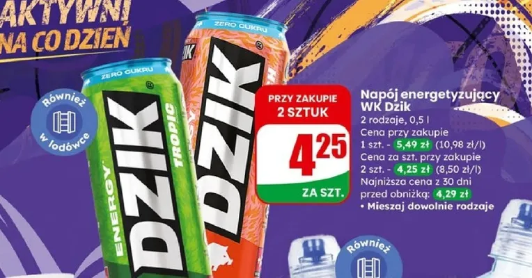 Napój energetyzujący 2 rodzaje DZIK promocja w Dino