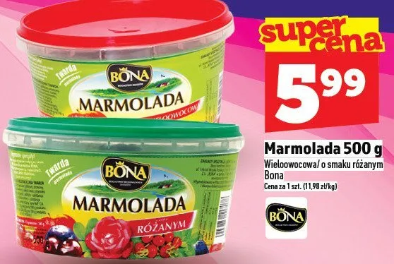 Marmolada 500 g Wiśniowo/czerwona o smaku różanym Bona promocja w TOPAZ