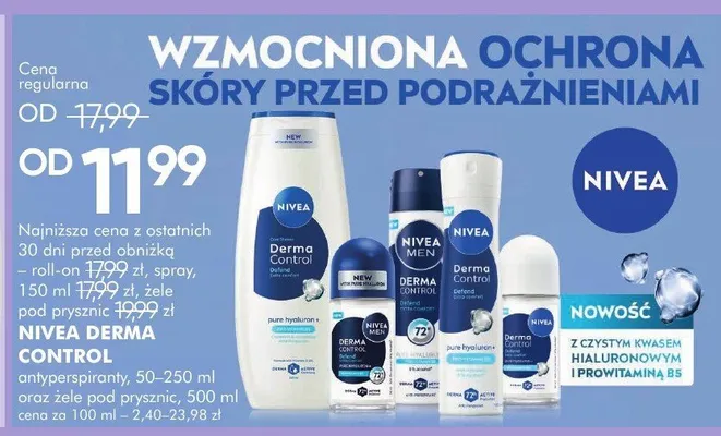 Kosmetyk do pielęgnacji NIVEA DERMA CONTROL antyperspiranty, 30-250 ml oraz żele pod prysznic, 500 ml promocja w Super-Pharm