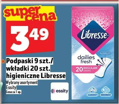Podpaski 9 szt./wkładki 20 szt. higieniczne Libresse promocja w TOPAZ