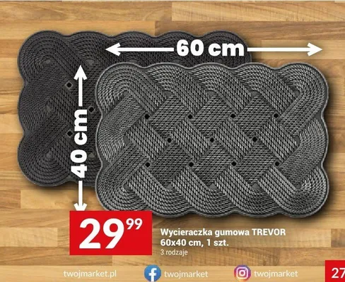 Wycieraczka gumowa TREVOR 60x40 cm promocja w Twój Market