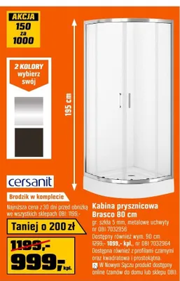 Kabina prysznicowa Cersanit promocja w OBI