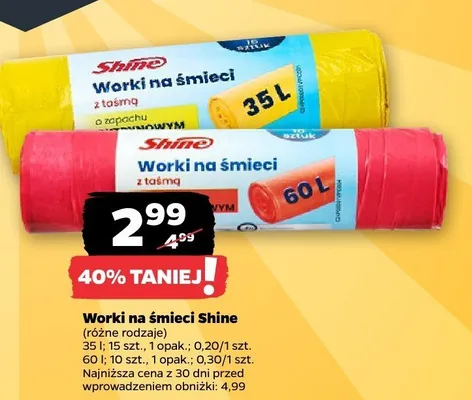 Worki na śmieci Shine różne rodzaje promocja w Netto