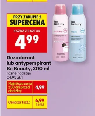 Dezodorant lub antyperspirant, 200 ml Be Beauty promocja w Biedronka
