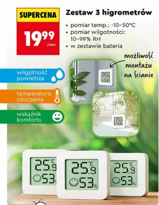 Zestaw 3 higrometrów promocja w Biedronka