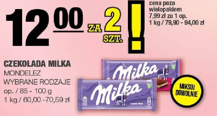 Czekolada Milka Mondelez wybrane rodzaje promocja w SPAR