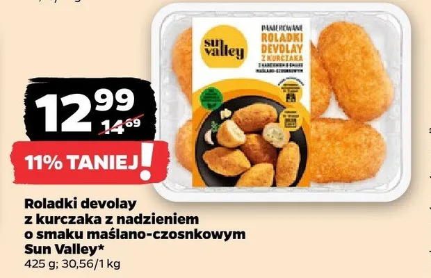 Roladki devolay z kurczaka z nadzieniem o smaku maślano-czosnkowym Sun Valley* 425 g promocja w Netto