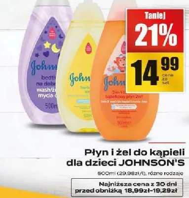 Płyn i żel do kąpieli dla dzieci JOHNSON'S różne rodzaje promocja w Supeco