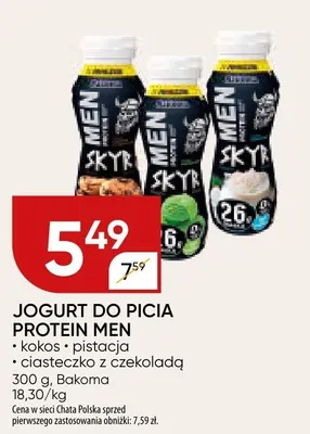Jogurt do picia protein men kokos, pistacja, ciasteczko z czekoladą Bakoma promocja w Chata Polska