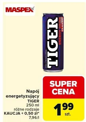 Napój energetyzujący Tiger różne rodzaje promocja w Carrefour Market