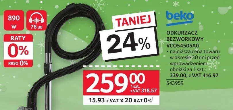Odkurzacz bezworkowy Beko VCO54505AG promocja w Selgros