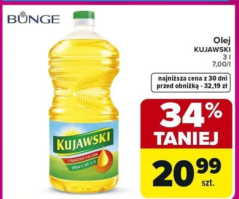 Olej kujawski 3 l Bunge promocja w Carrefour
