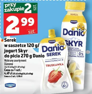 Serek w saszetce 120 g/jogurt Skyr do picia 270 g Danio promocja w TOPAZ