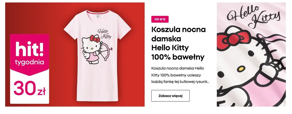 Koszula nocna damska 100% bawełny Hello Kitty promocja w Pepco
